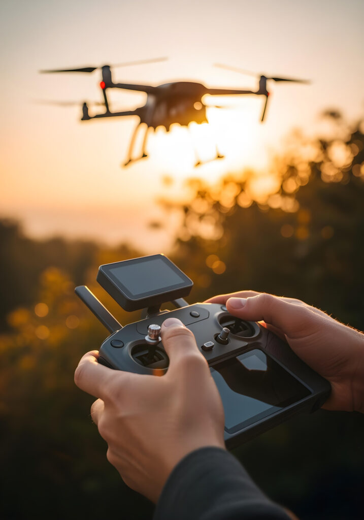 drone-flying-sunset-remote-control-hands