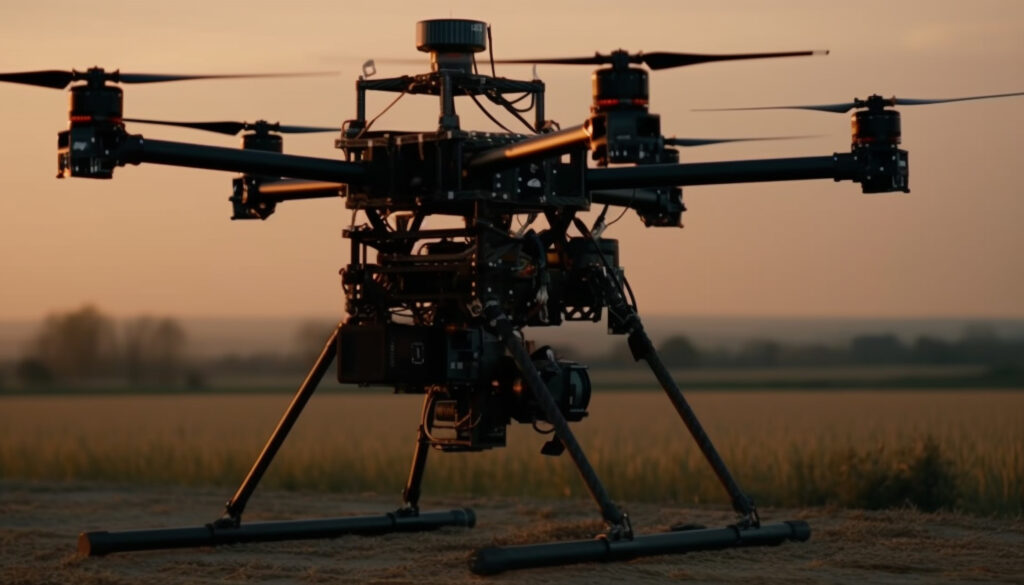 Sunset silhouette drone captures nature beauty mid air generated by AI